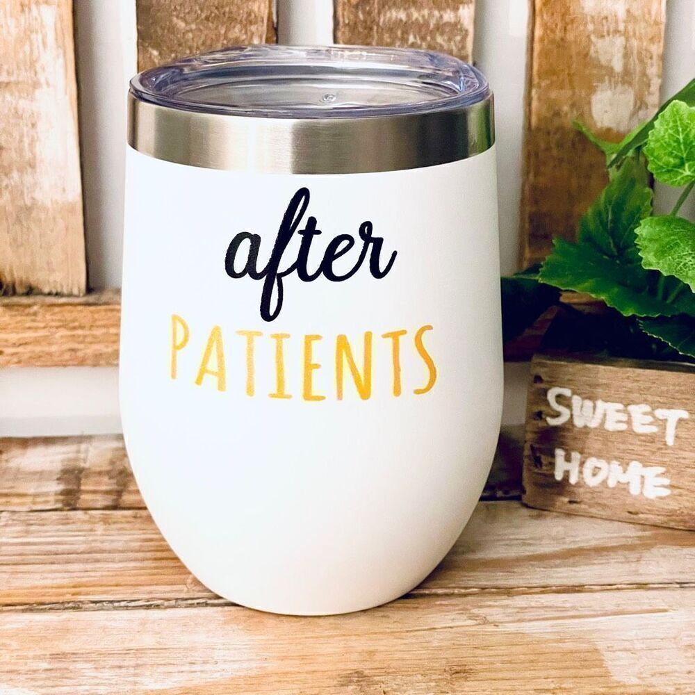 NWT After Patients White,Silver Nurses Doctors 12oz Stainless Steel Wine Tumbler